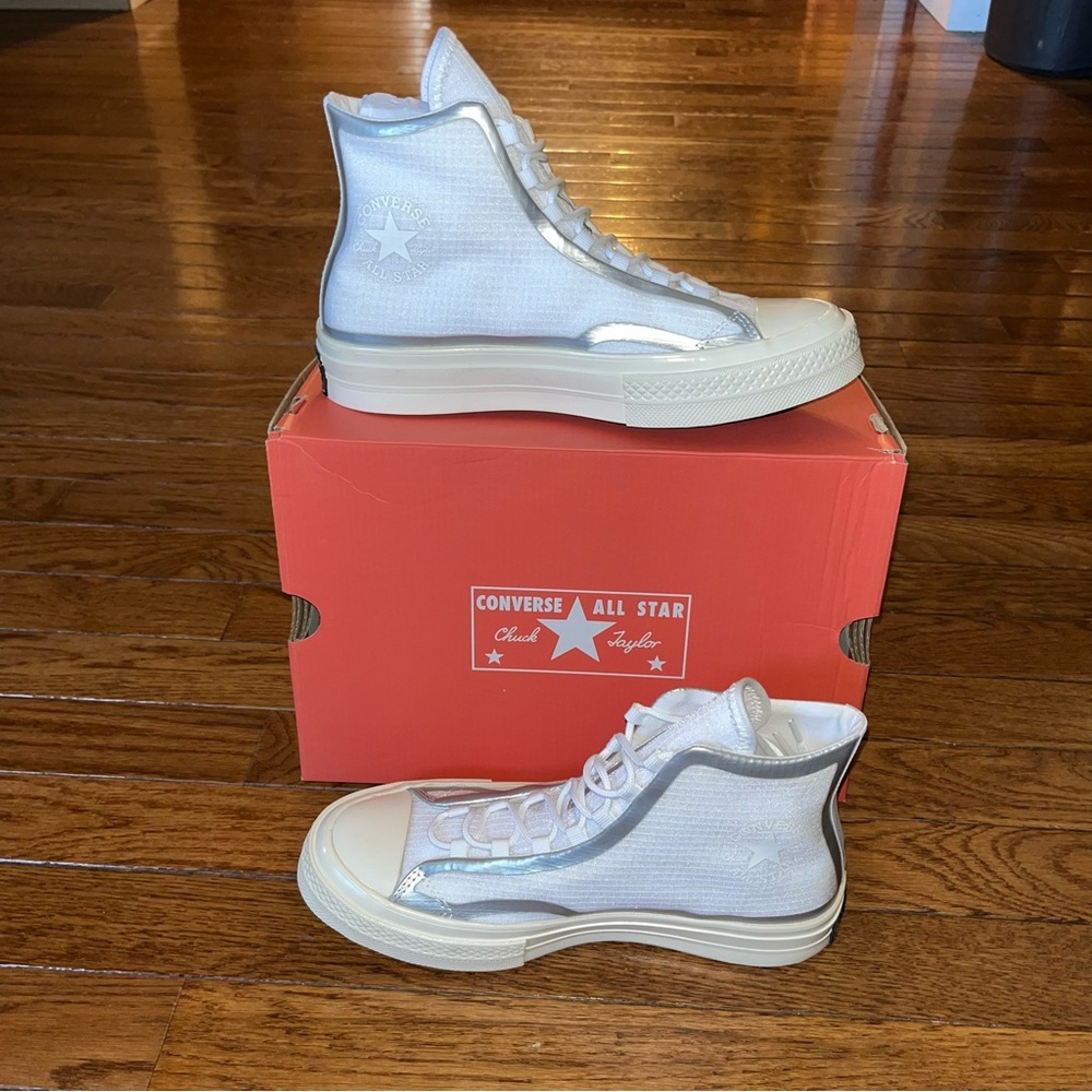 Converse Egret Chuck Taylor Silver Tape Seam Platform HighTop Sneaker Women 6.5